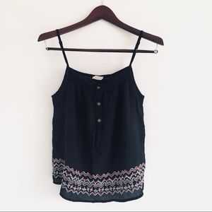 Black tank with embroidery bottom design